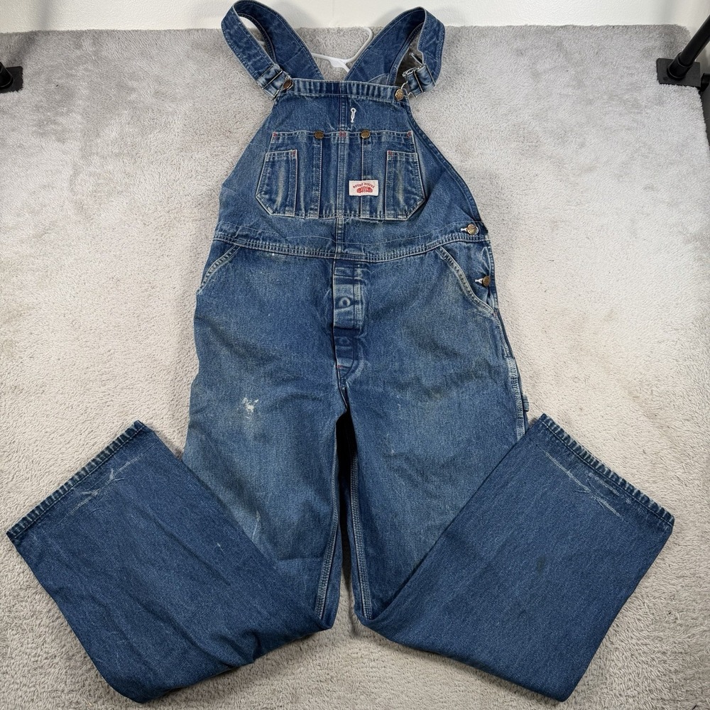 Vintage Round House Overalls Mens 36x30 (Fit 36x28) Blue Denim Workwear